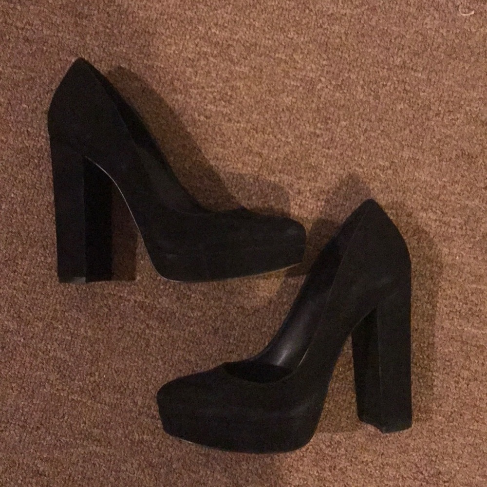 Black suede pumps
